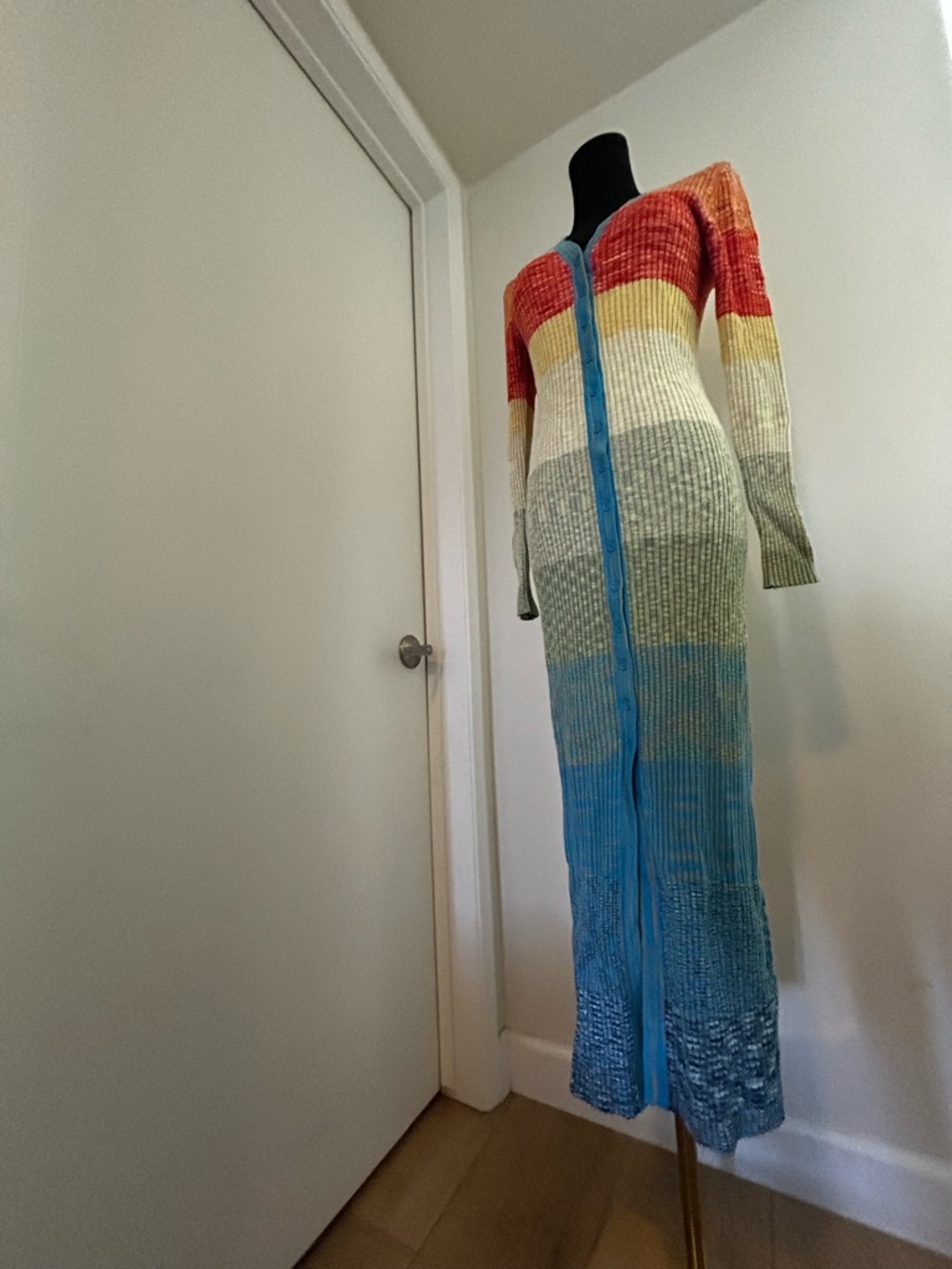 STAUD Multicolor Shoko Striped Knit Blue & Orange Accents Maxi Sweater Dress M - Picture 8 of 16